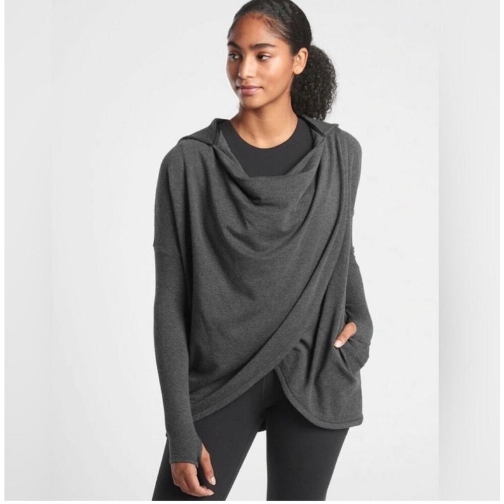 Athleta Purana Wrap Sweatshirt Women’s Small Crossover Thumbhole Hoodie